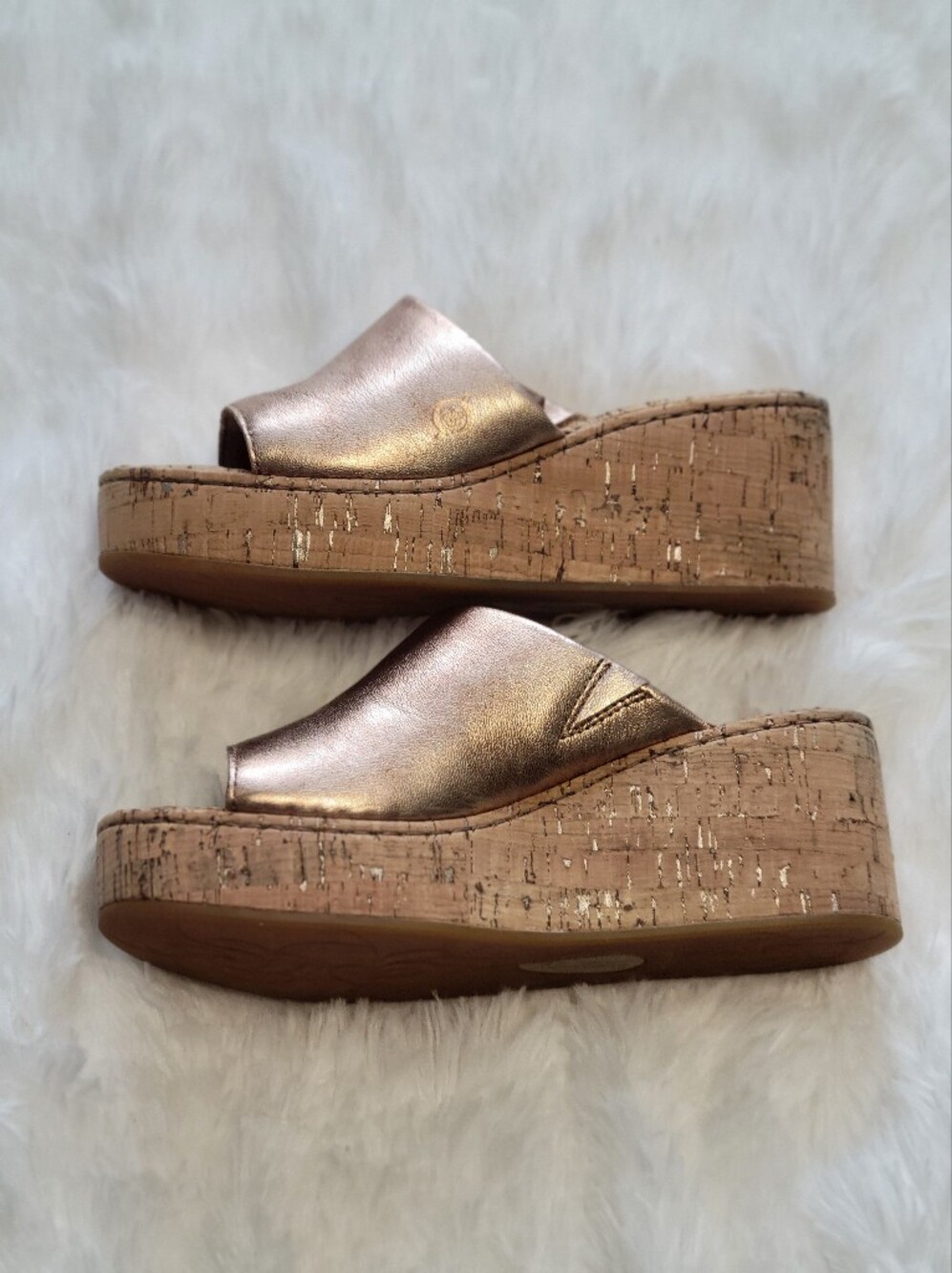 Born Metallic Bronze Cork Slide Mules, Size 8 - Picture 3 of 5